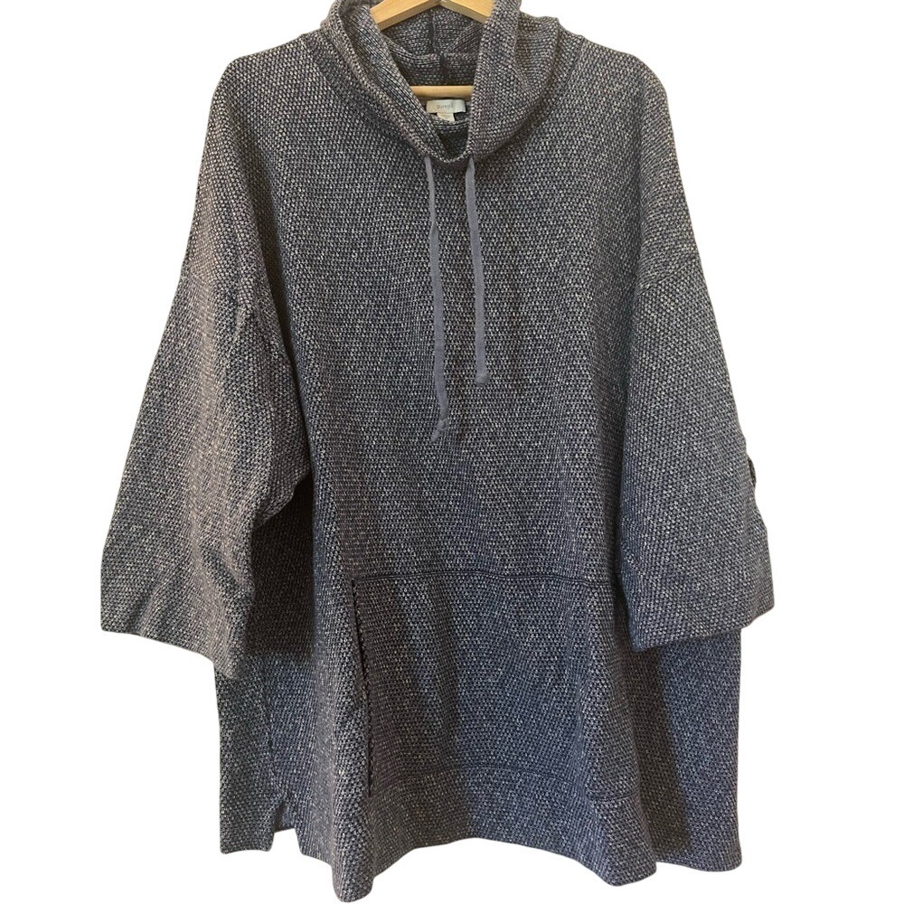 Pure Jill (J. Jill) Ladies XL Blue Cowl Neck Kimono Sleeve Kangaroo pocket Top